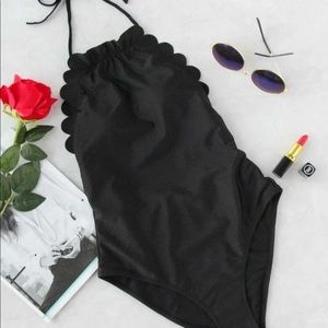 NWOT Shein black scalloped one piece!